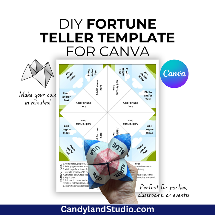 Editable Fortune Teller Template for Canva Printable Chatterbox Cootie Catcher