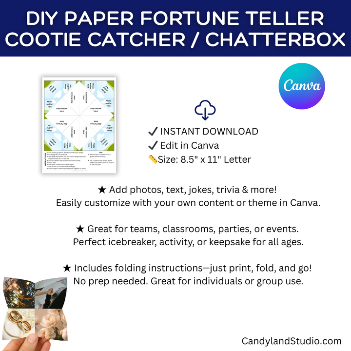 Editable Fortune Teller Template for Canva Printable Chatterbox Cootie Catcher