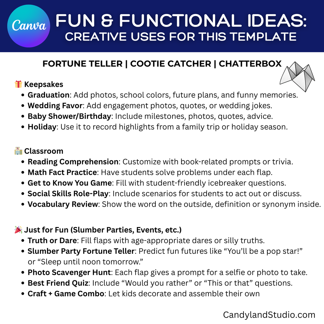 Editable Fortune Teller Template for Canva Printable Chatterbox Cootie Catcher
