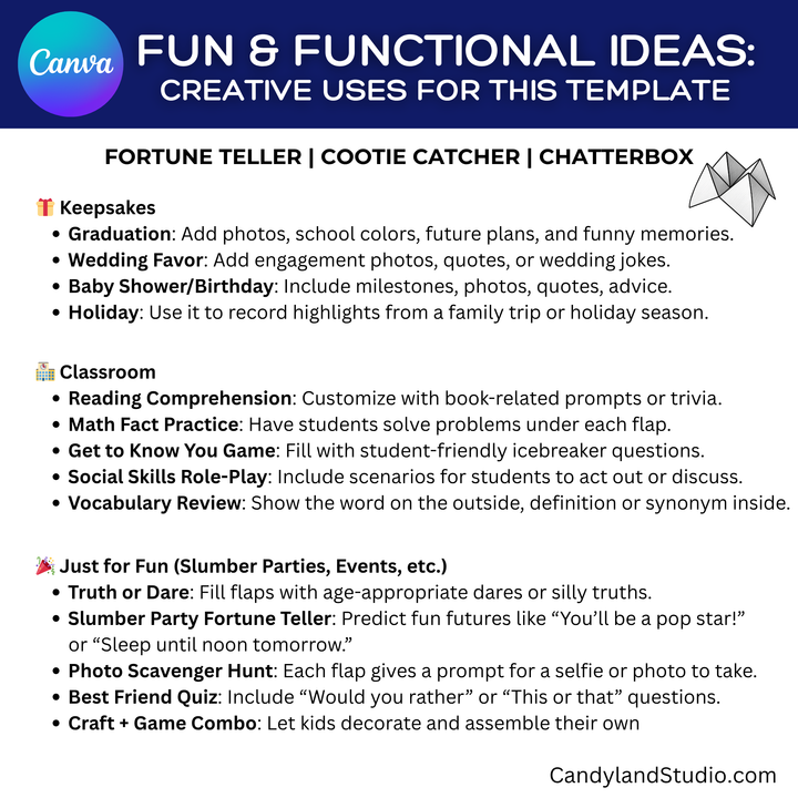 Editable Fortune Teller Template for Canva Printable Chatterbox Cootie Catcher