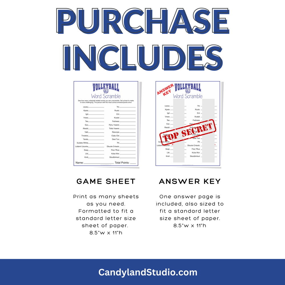 a blue and white poster with the words purchase includes