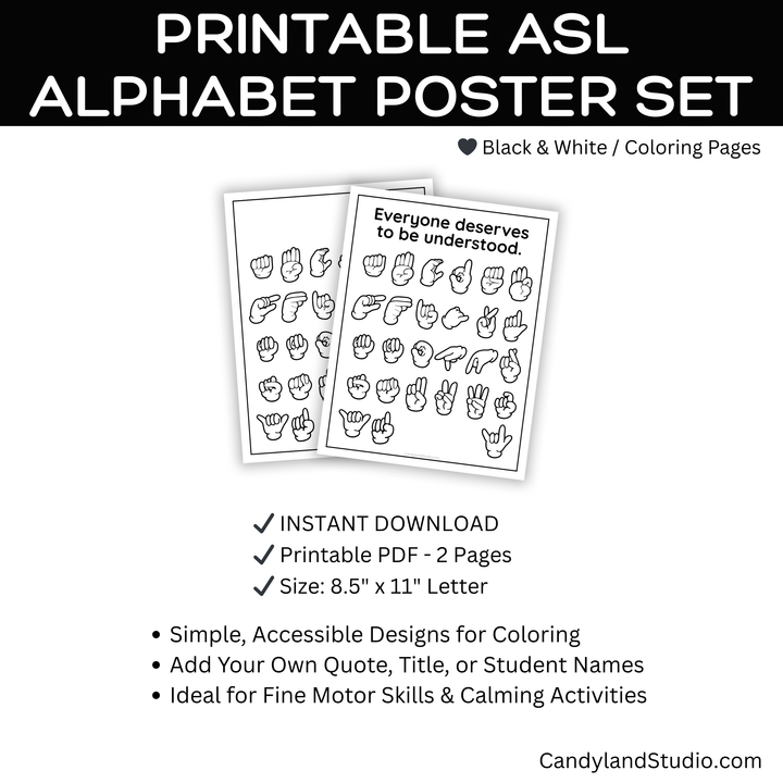 ASL Printable Poster - Inspirational Alphabet Set | Fine Motor Skill & Inclusive Education