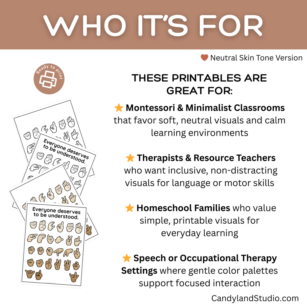 ASL Alphabet Posters – Printable Neutral Skin Tone | Inclusive Classroom Decor