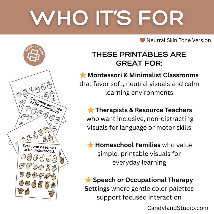 ASL Alphabet Posters – Printable Neutral Skin Tone | Inclusive Classroom Decor