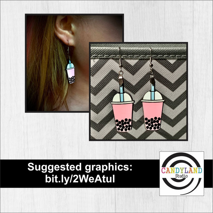 Boba Bubble Tea Iced Coffee Frappe Cup Earring Blanks - Single Sided MDF