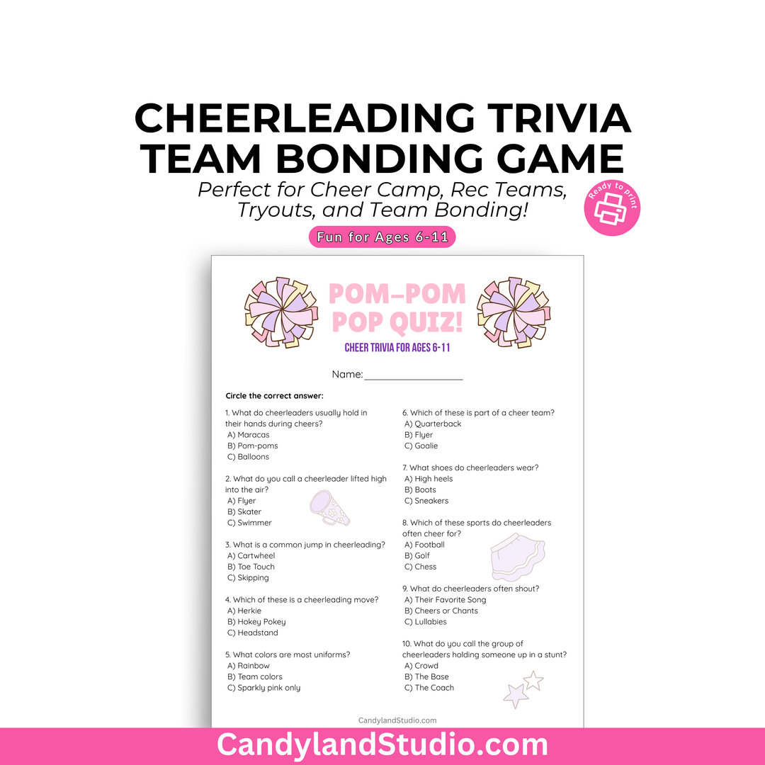 Cheerleader Trivia Game – Printable Pop Quiz PDF for Kids Ages 6-11