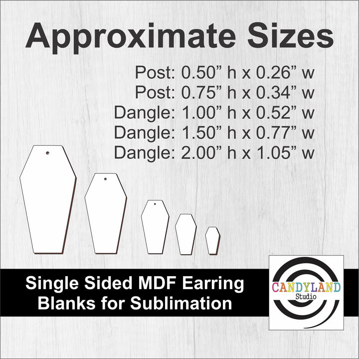Coffin Earring Blanks - Single Sided MDF