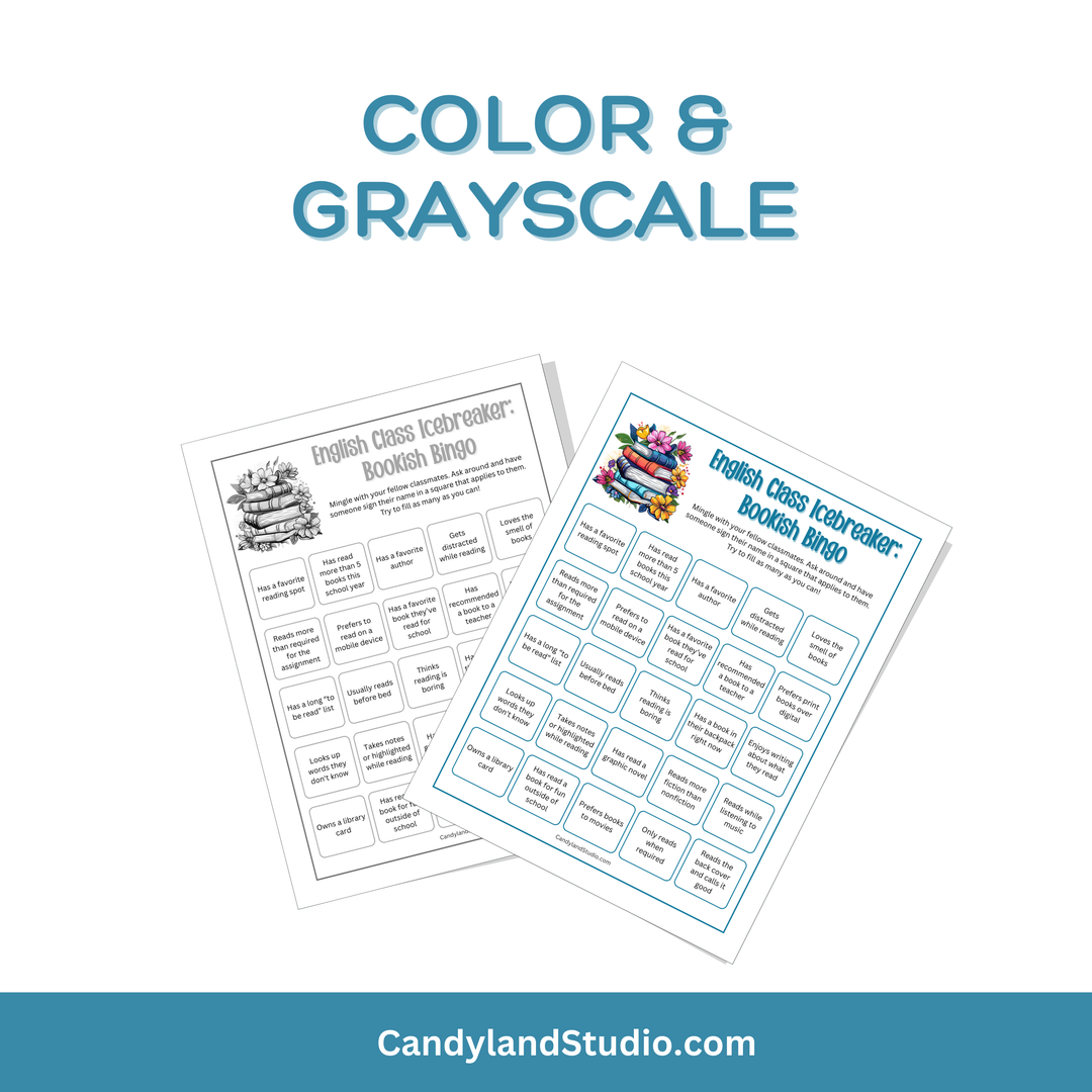 Bookish Bingo Game - English Class Icebreaker Printable Classroom Activity