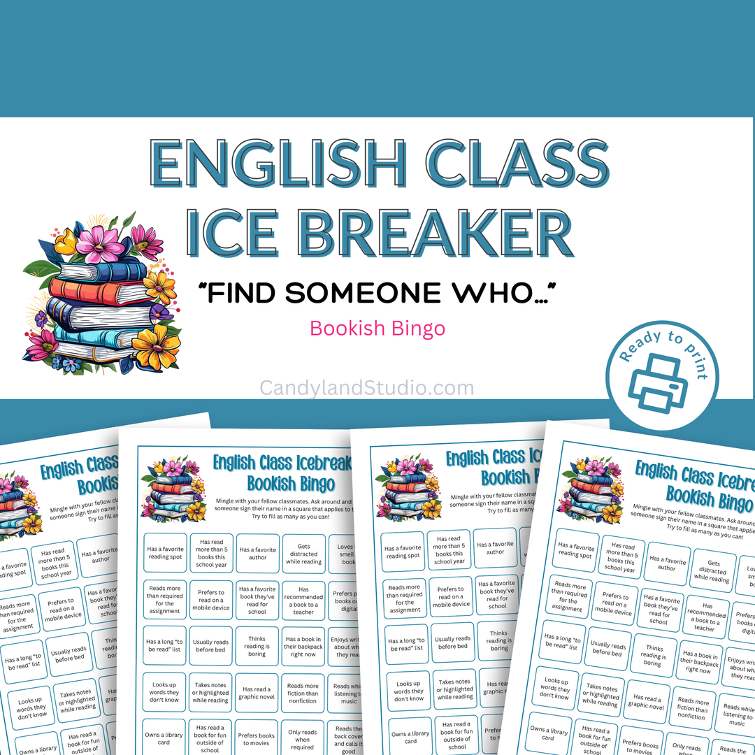 Bookish Bingo Game - English Class Icebreaker Printable Classroom Activity
