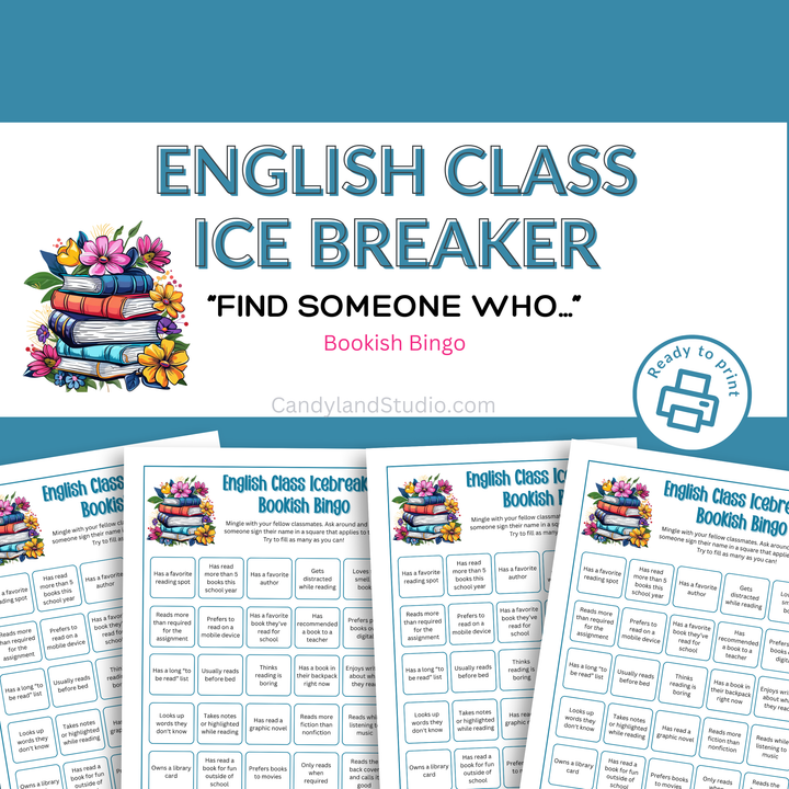 Bookish Bingo Game - English Class Icebreaker Printable Classroom Activity
