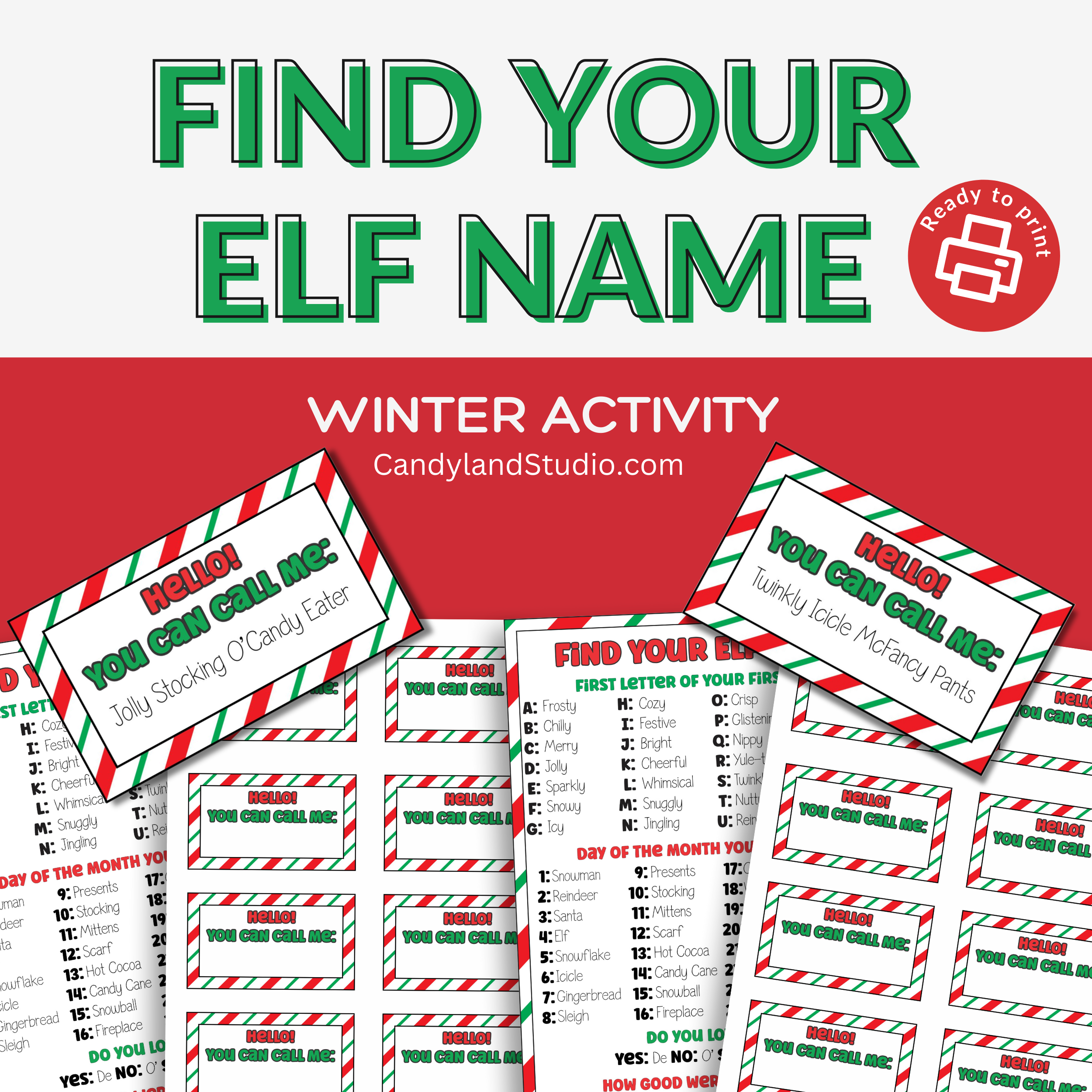Elf Name Chart Printable Christmas Name Tags Holiday Party