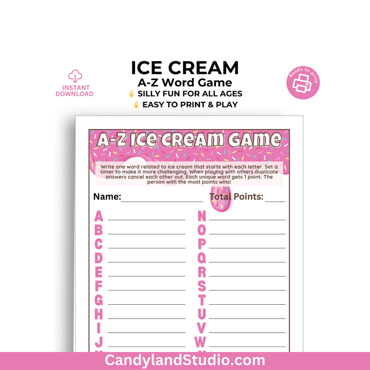 Ice Cream Word Game – Alphabet Printable for Kids & Family Fun Night