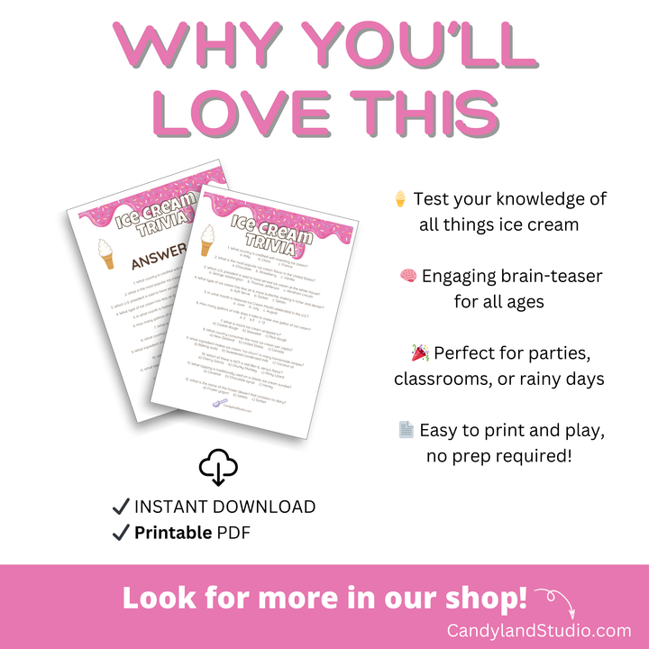 Ice Cream Trivia Game - Printable Summer Party Quiz | Instant Download PDF