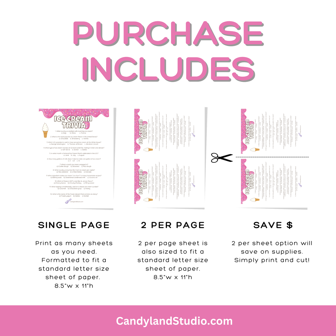 Ice Cream Trivia Game - Printable Summer Party Quiz | Instant Download PDF