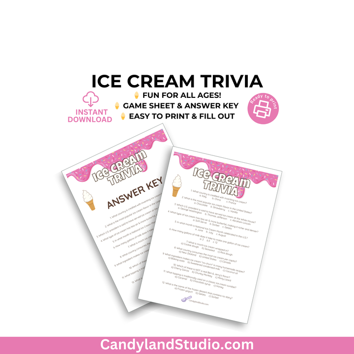 Ice Cream Trivia Game - Printable Summer Party Quiz | Instant Download PDF