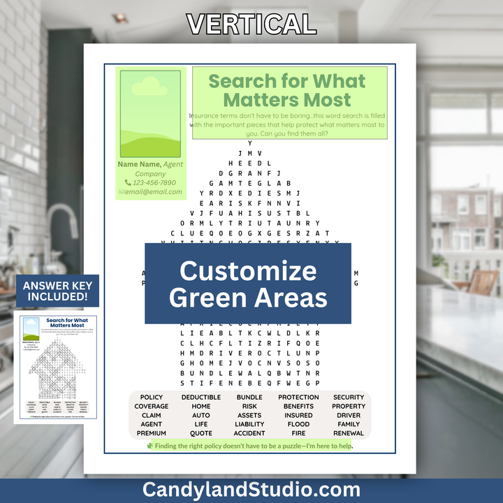 Editable Insurance Agent Marketing Tool - Branded Word Search
