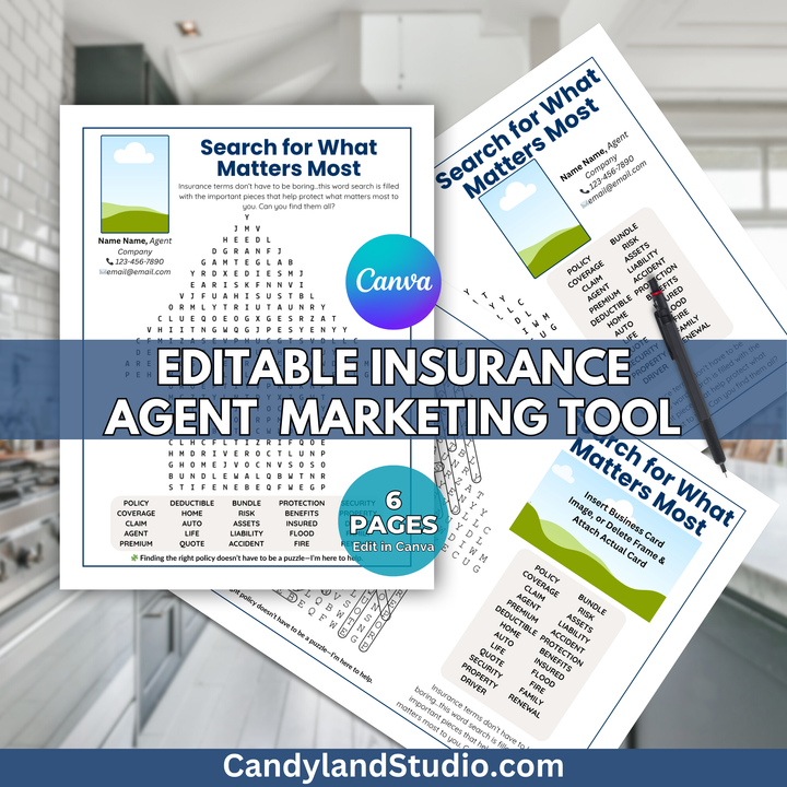 Editable Insurance Agent Marketing Tool - Branded Word Search