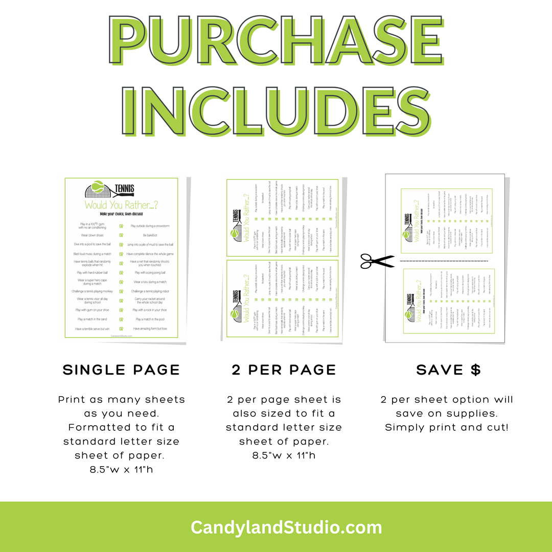 Tennis Team Game - Printable PDF Would You Rather Questions for Team Building