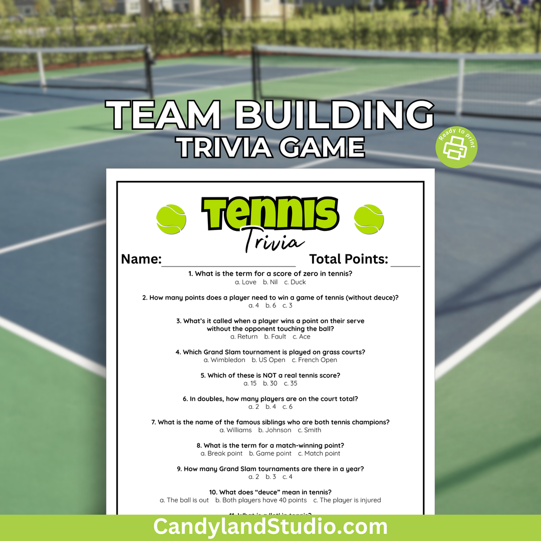 Tennis Trivia Game - Printable Sports Quiz for Classroom & Family Fun