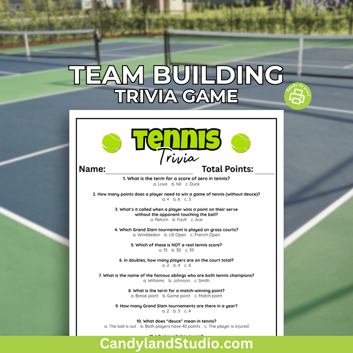 Tennis Trivia Game - Printable Sports Quiz for Classroom & Family Fun