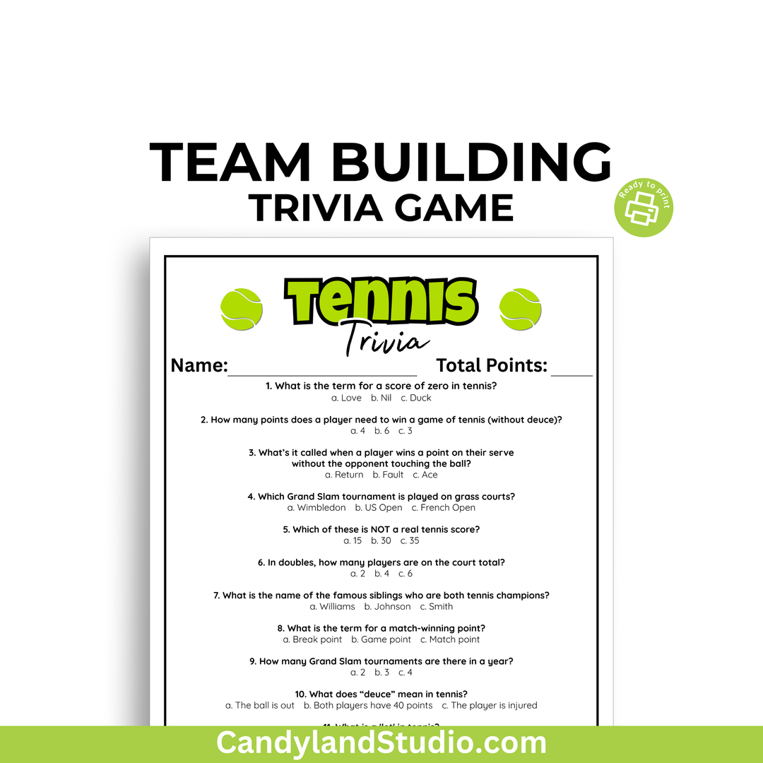 Tennis Trivia Game - Printable Sports Quiz for Classroom & Family Fun