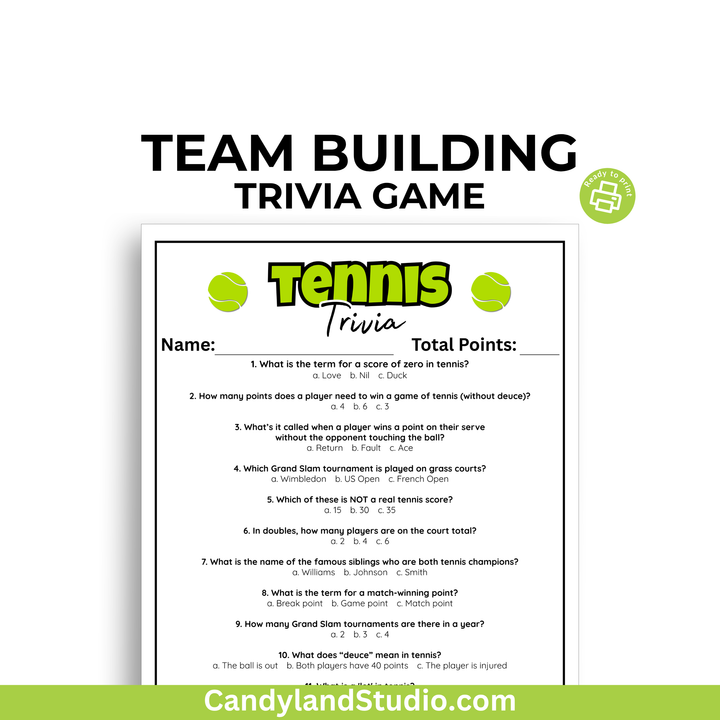 Tennis Trivia Game - Printable Sports Quiz for Classroom & Family Fun