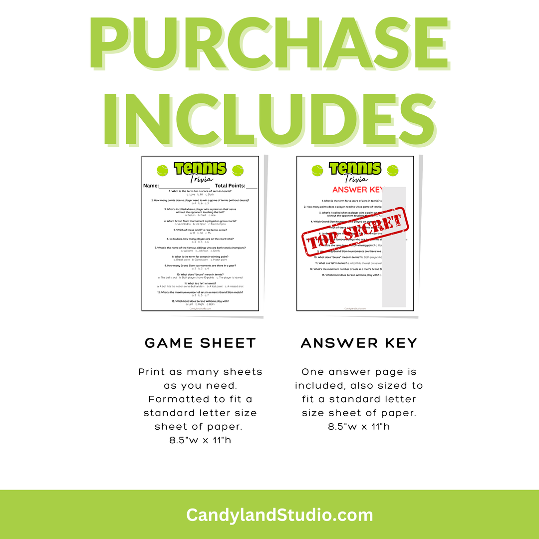Tennis Trivia Game - Printable Sports Quiz for Classroom & Family Fun
