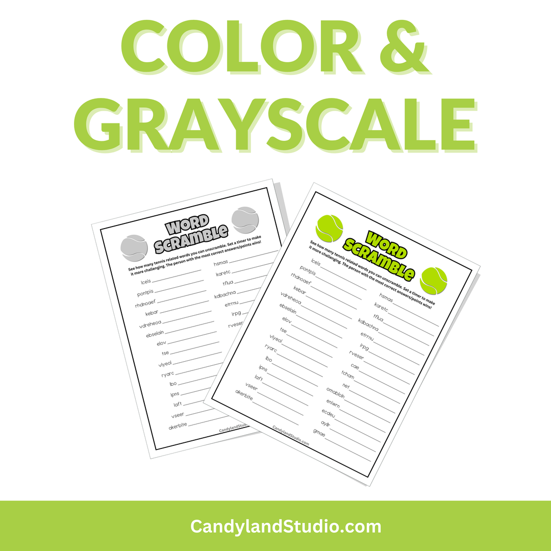 Tennis Word Scramble - Team Game Printable PDF for Sports Party Fun