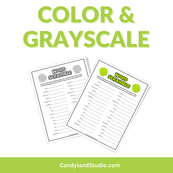 Tennis Word Scramble - Team Game Printable PDF for Sports Party Fun