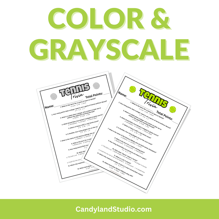 Tennis Trivia Game - Printable Sports Quiz for Classroom & Family Fun