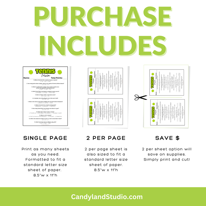 Tennis Trivia Game - Printable Sports Quiz for Classroom & Family Fun