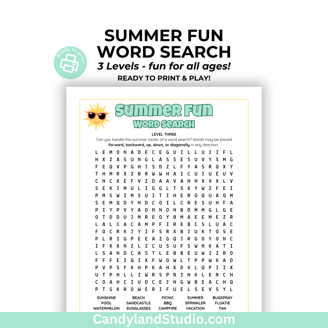 Summer Word Search Printable Puzzle Game – Fun Educational Camp Activity