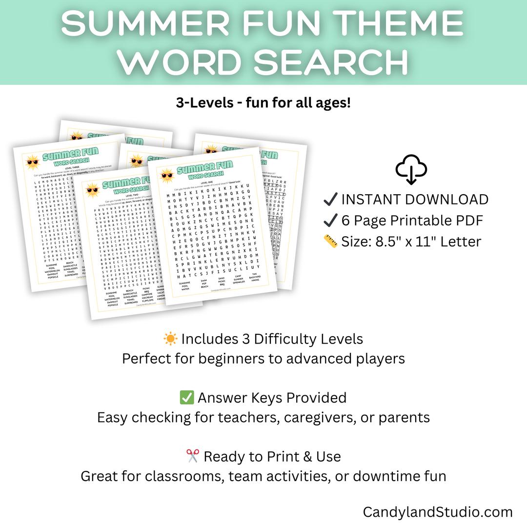 Summer Word Search Printable Puzzle Game – Fun Educational Camp Activity