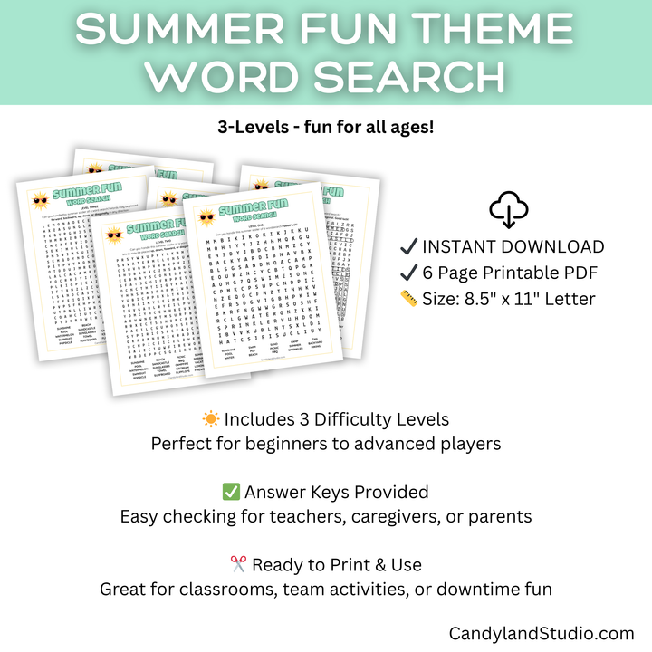 Summer Word Search Printable Puzzle Game – Fun Educational Camp Activity