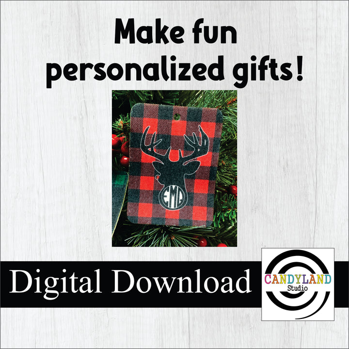 Buffalo Plaid Santa + Red Nose Reindeer Monogram Digital Bundle