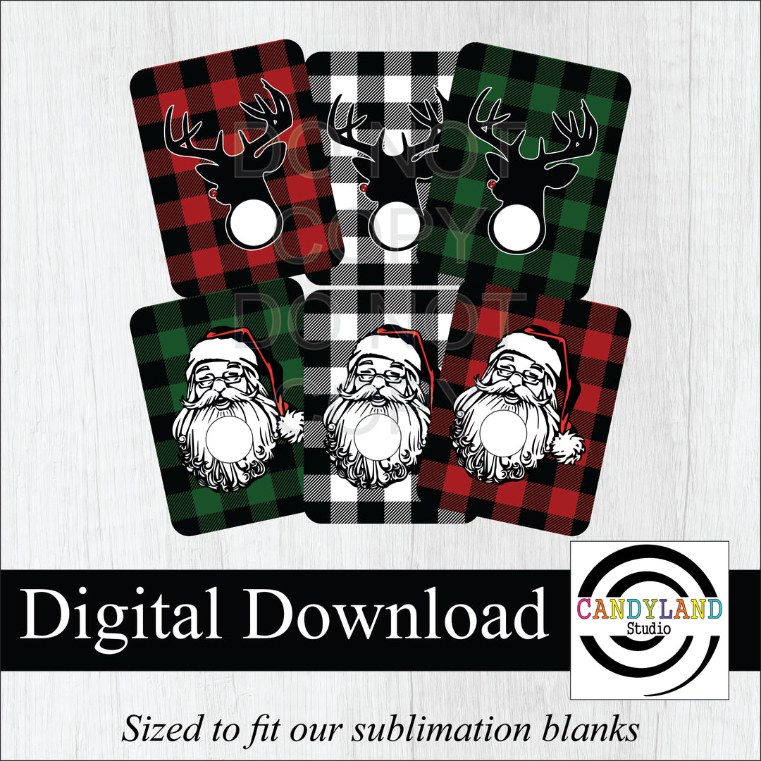 Buffalo Plaid Santa + Red Nose Reindeer Monogram Digital Bundle