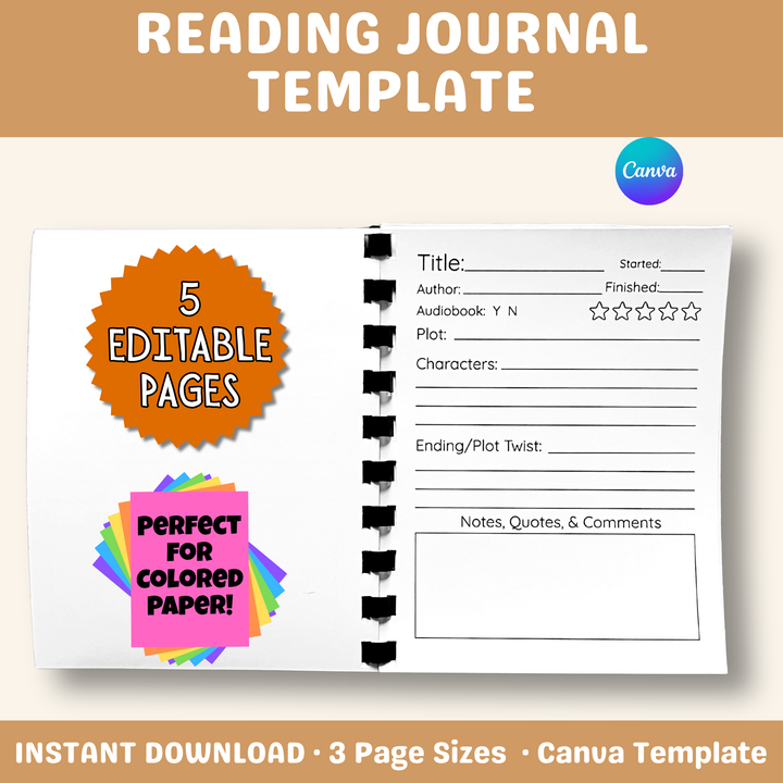 Minimalist Book Review Journal Canva Template
