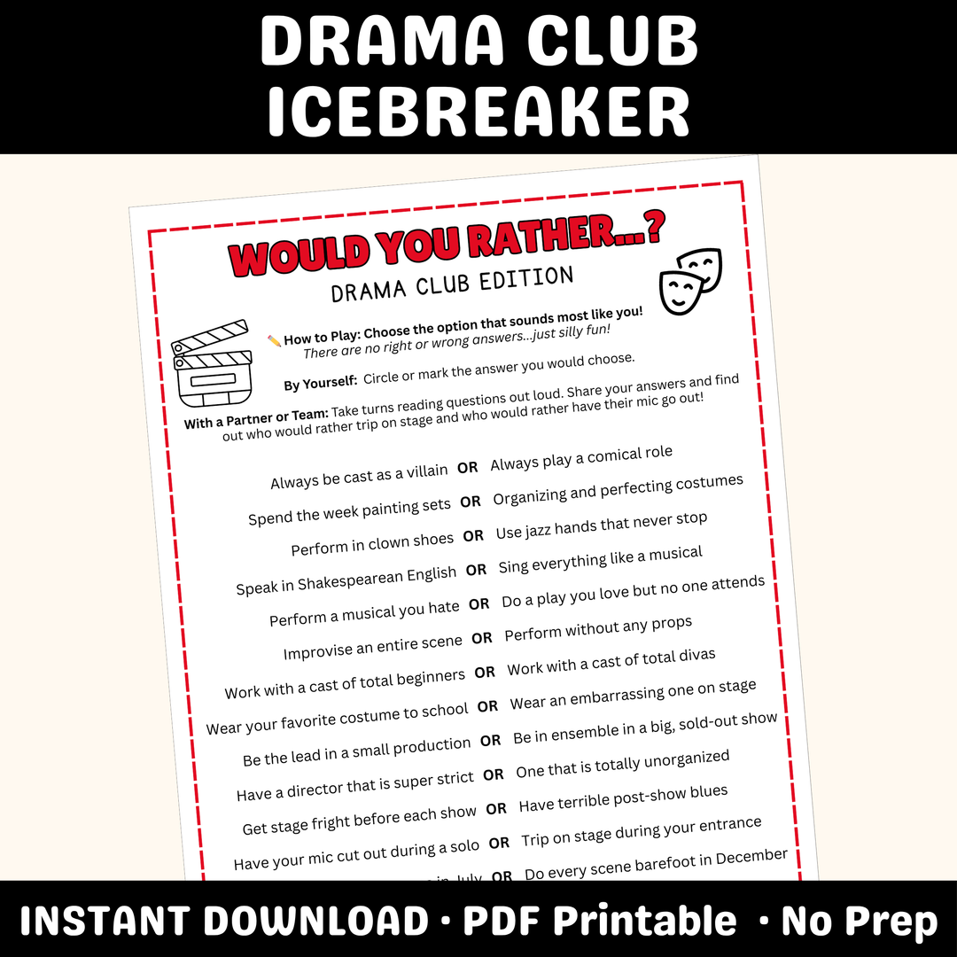 Drama Club Game – Printable Theater Activities & School Play Games PDF
