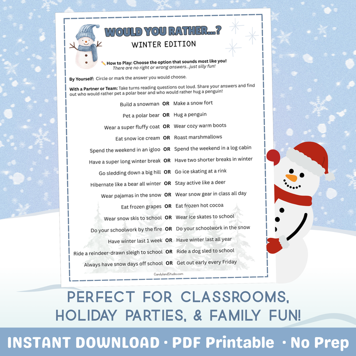 Winter Would You Rather Icebreaker Activity Printable