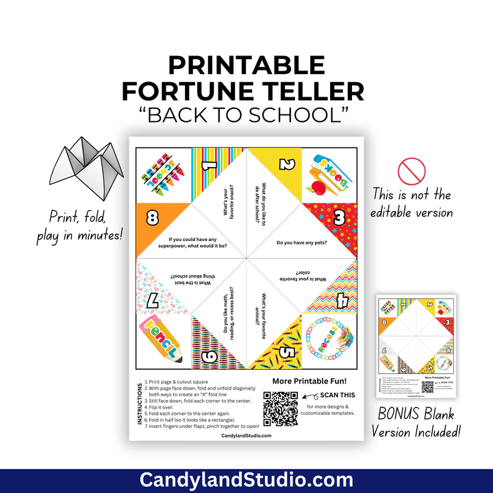 Back to School Icebreaker Fortune Teller Printable (Get to Know Me Cootie Catcher)