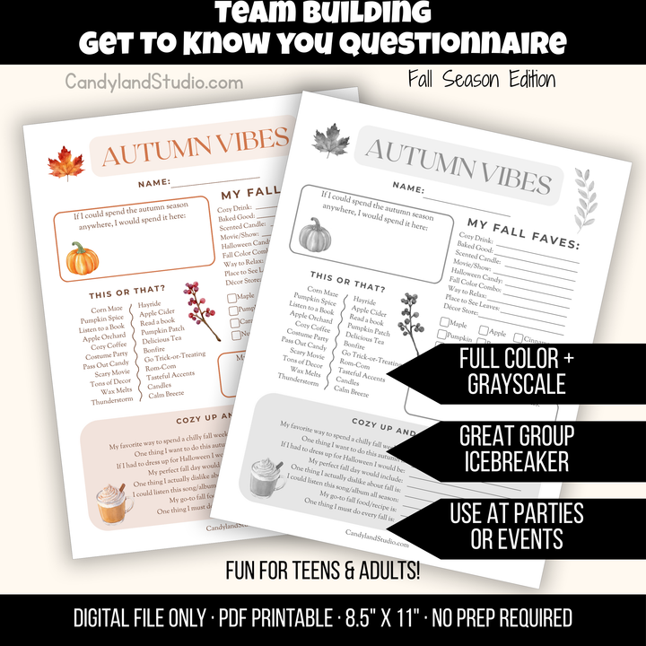 Autumn Vibes Get to Know Me Questionnaire | Fall Icebreaker & Reflection Printable