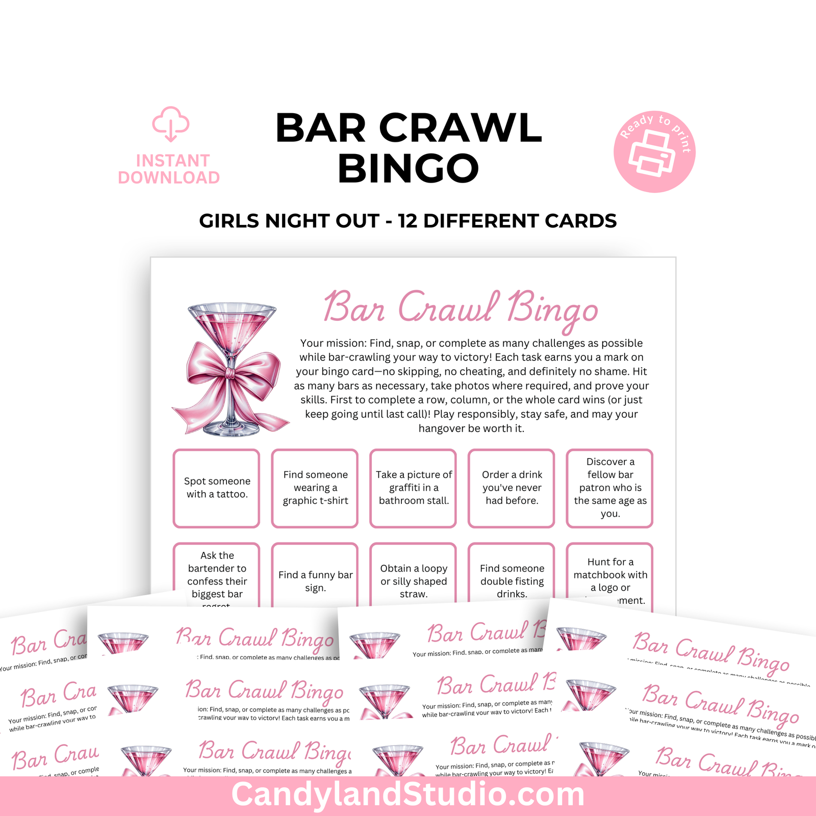 a flyer for a bar crawl with a pink bow