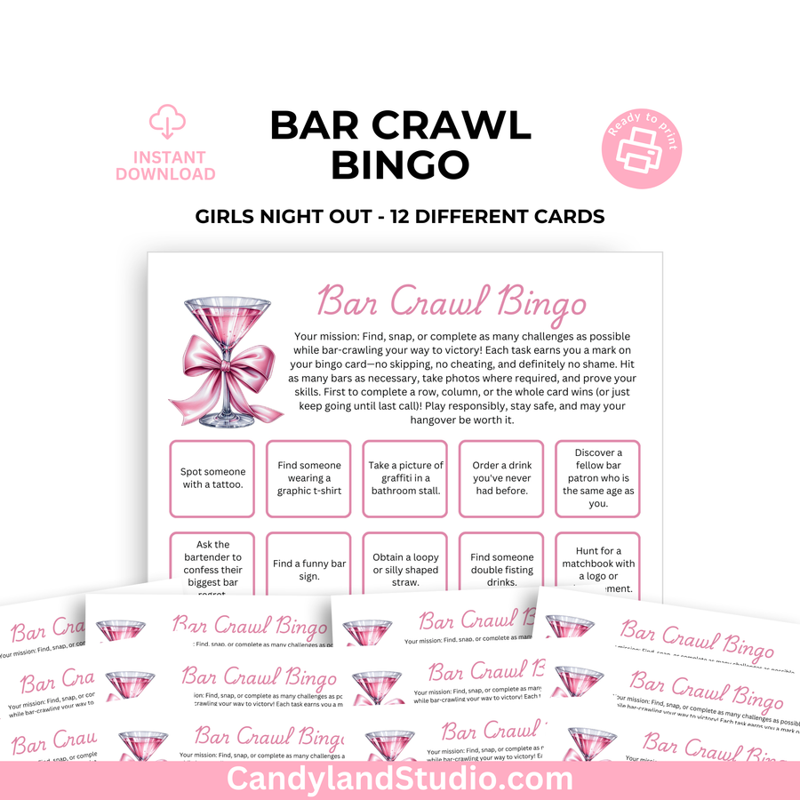 a flyer for a bar crawl with a pink bow