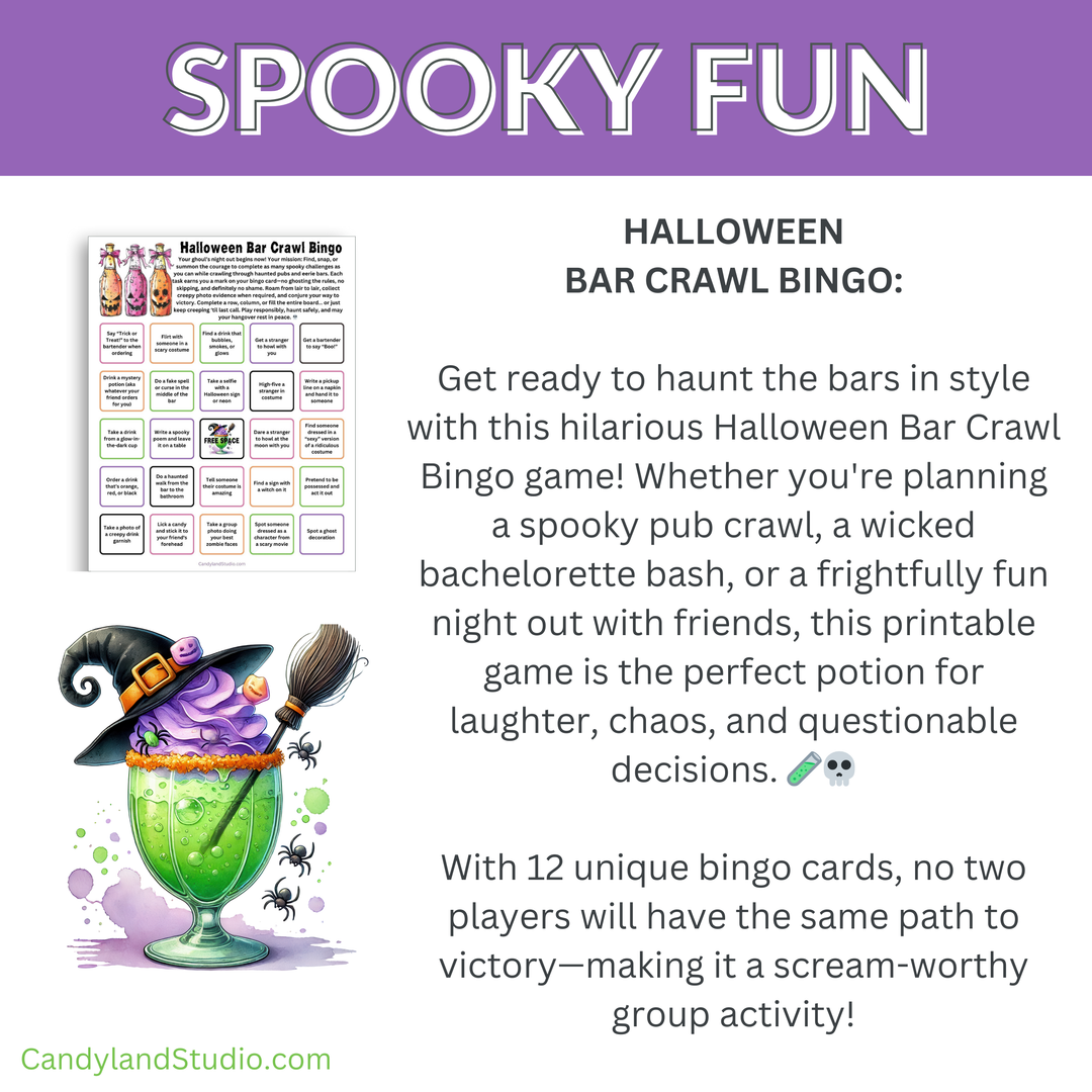 a halloween party game with a green drink and a witches hat