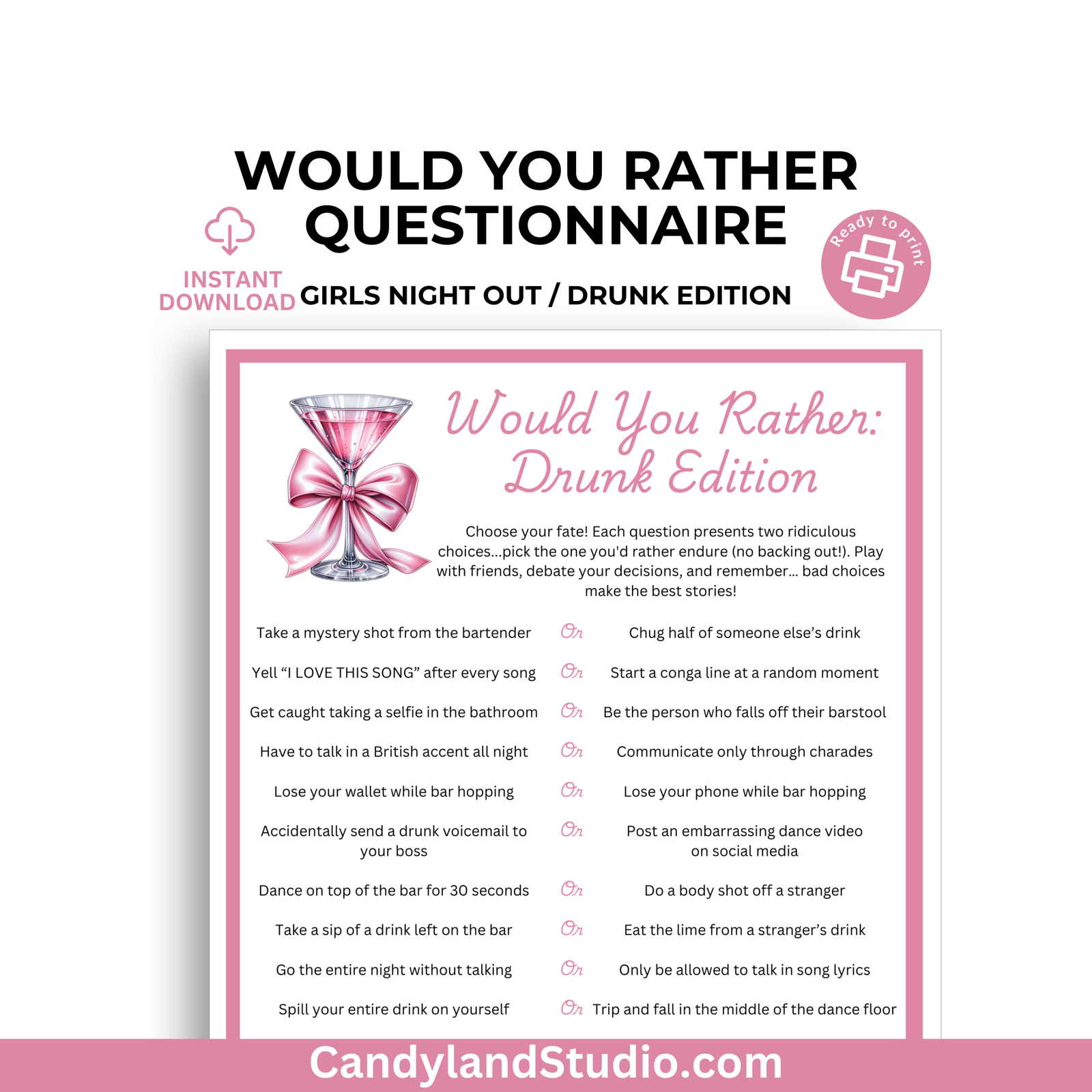 a pink flyer with a pink bow on it