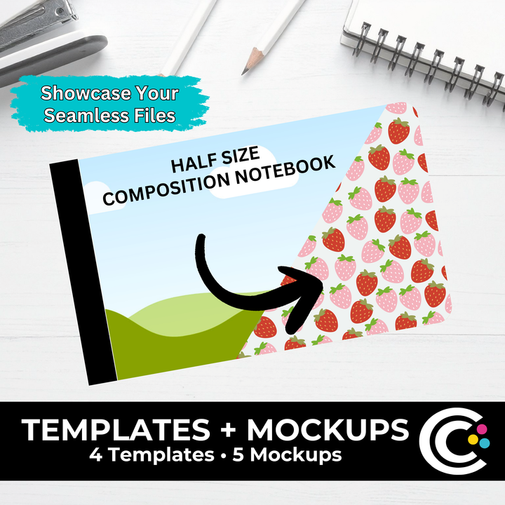 Half Size Composition Notebook Template for Canva + Mockups