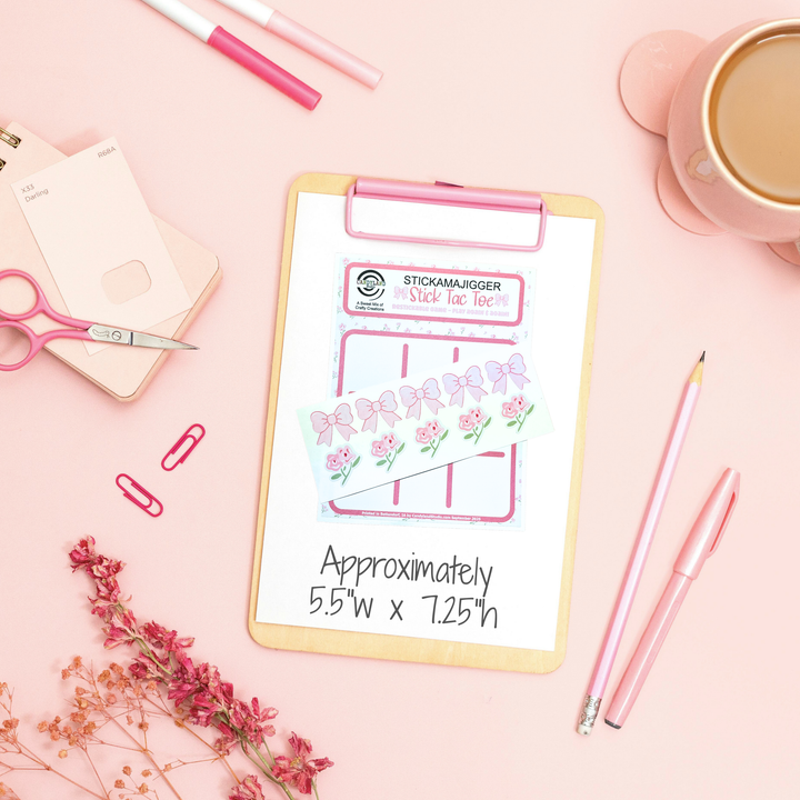 Pink Bows & Floral Reusable Tic Tac Toe Sticker Game