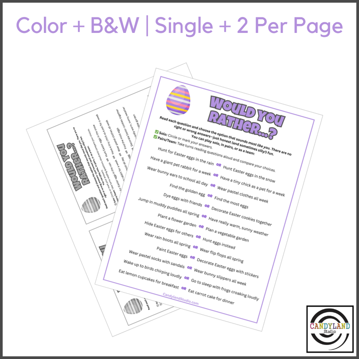 Easter Would You Rather Printable Spring Activity