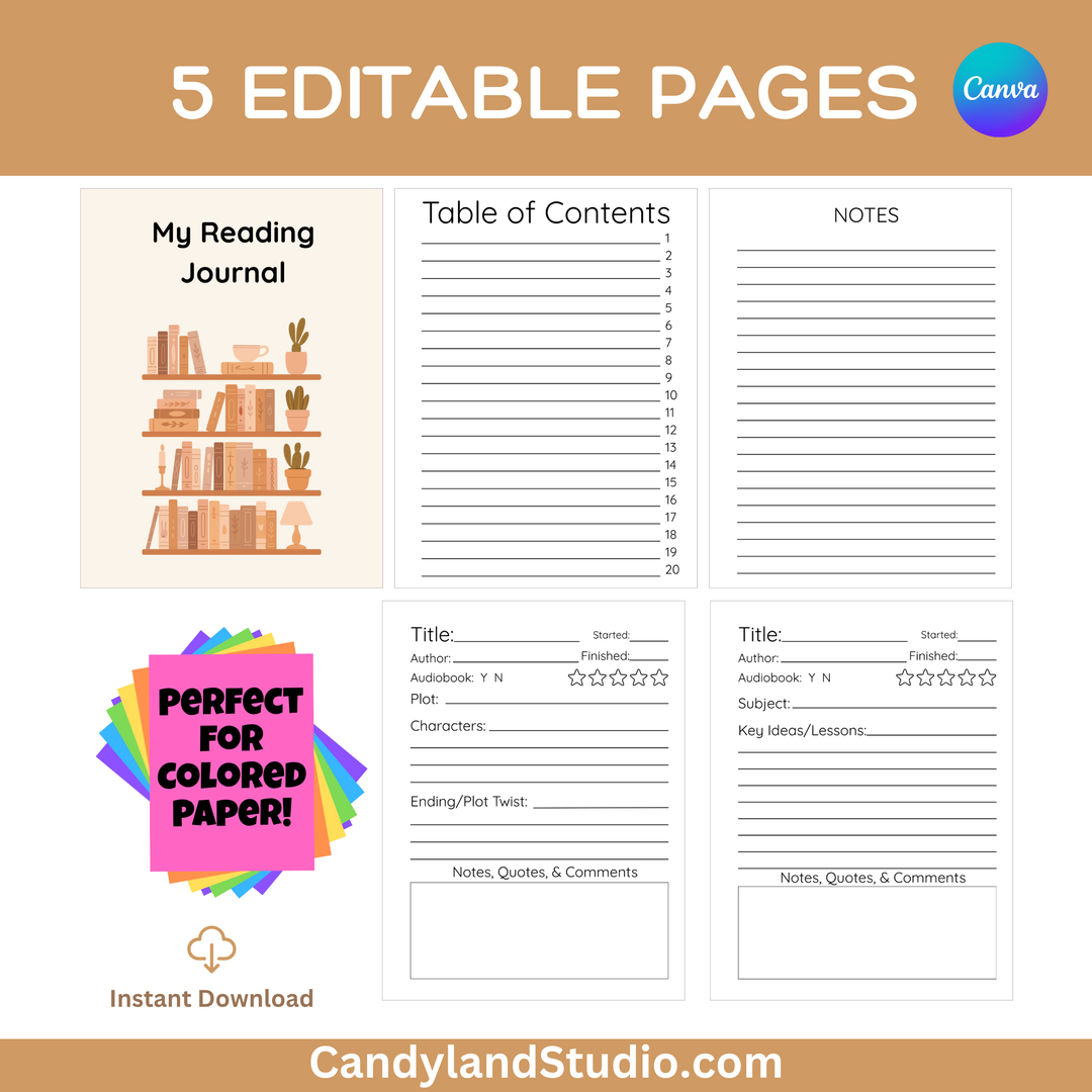 Minimalist Book Review Journal Canva Template