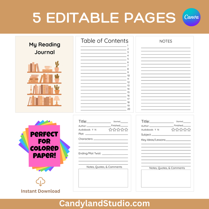 Minimalist Book Review Journal Canva Template